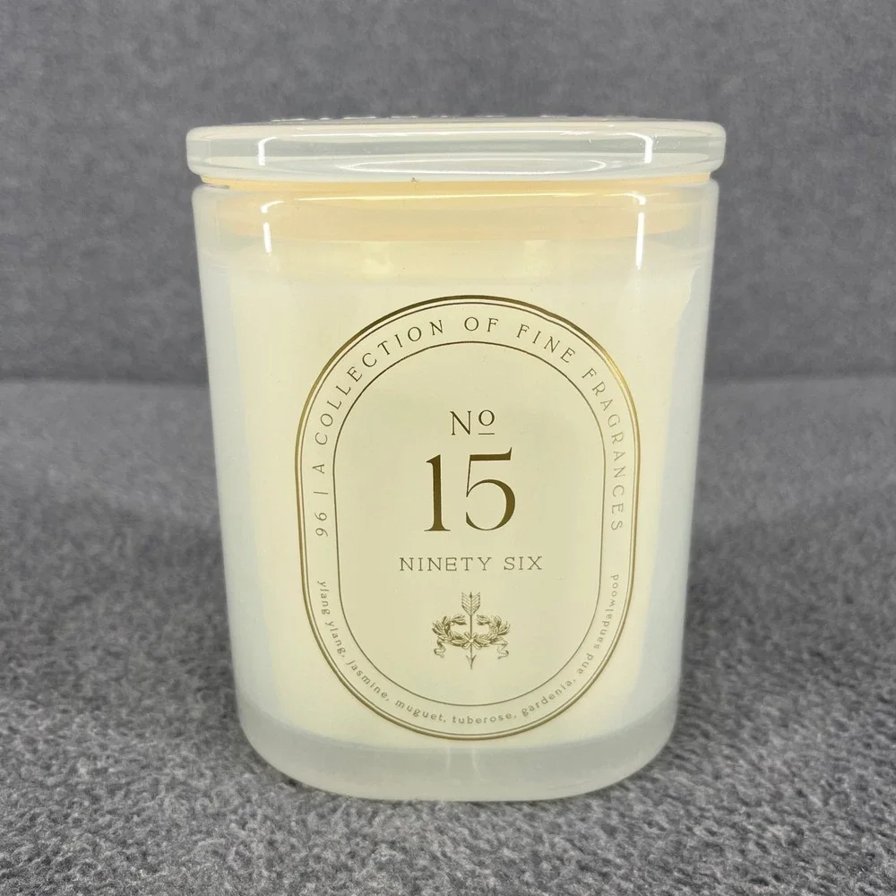 Ninety Six No 15 Scented Candle 10.1oz White Frosted Glass Jar Floral Sandalwood